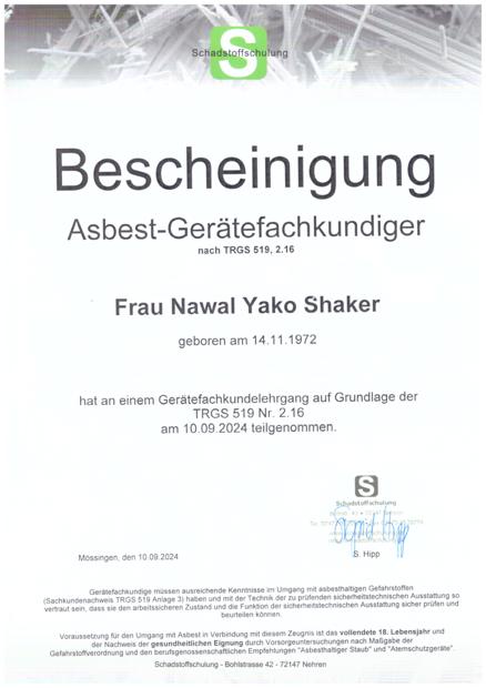 SOMO ABBRUCH STUTTGART TRGS 519 · Gerätefachkunde – Nawal Yako Shaker