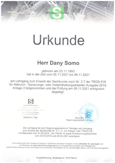 SOMO ABBRUCH STUTTGART TRGS 519 · Sachkunde (Anlage 3) – Dany Somo