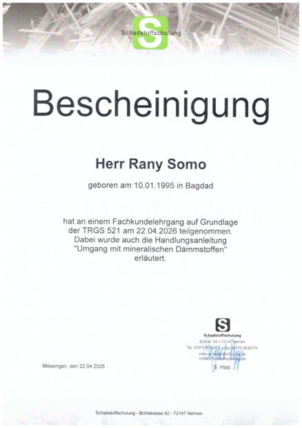 SOMO ABBRUCH STUTTGART TRGS 521 · Fachkunde (KMF) – Rany Somo